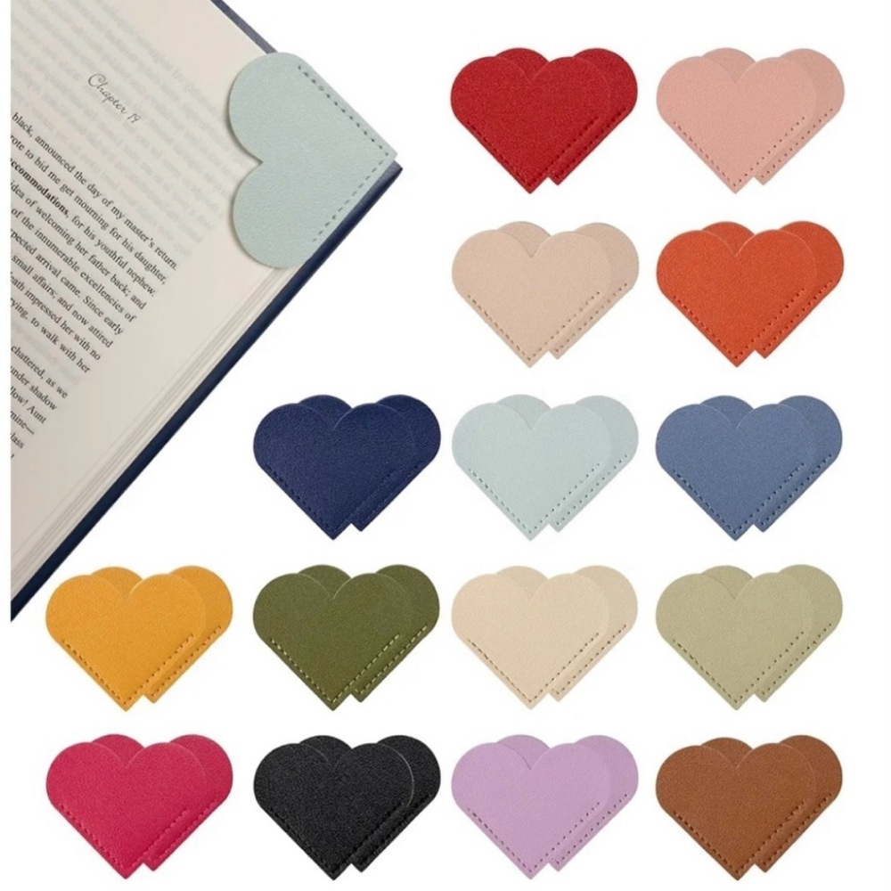 Leather Heart Bookmarks 5 Piece Set Reading Accessories Gift for Book Lovers